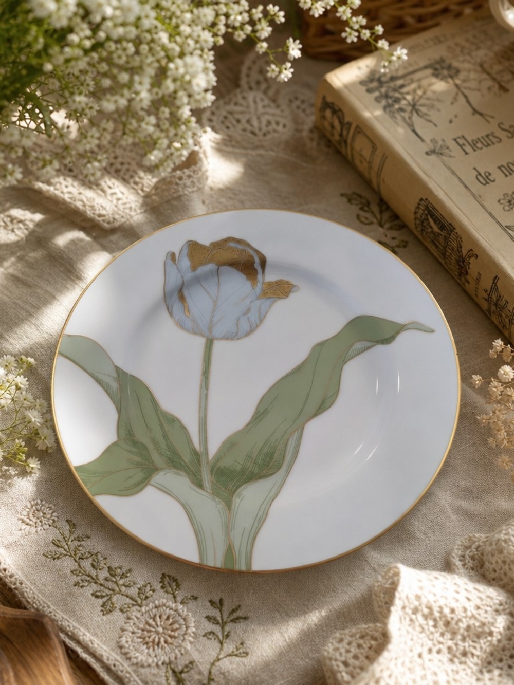 Fitz and Floyd “Tulipe d’Or” Vintage Porcelain Plate (1982, Japan)